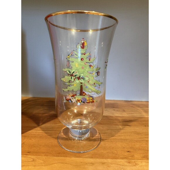 Spode Christmas Tree 9.5 " Tall Glass Pillar Candle Holder - Picture 4 of 8